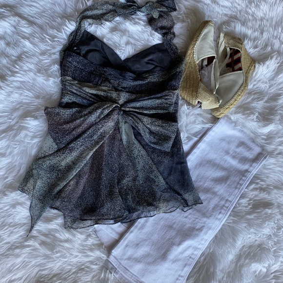 New Women's BCBG Ombré Blue and Pink Silk Chiffon Halter Top Size S - Picture 4 of 4